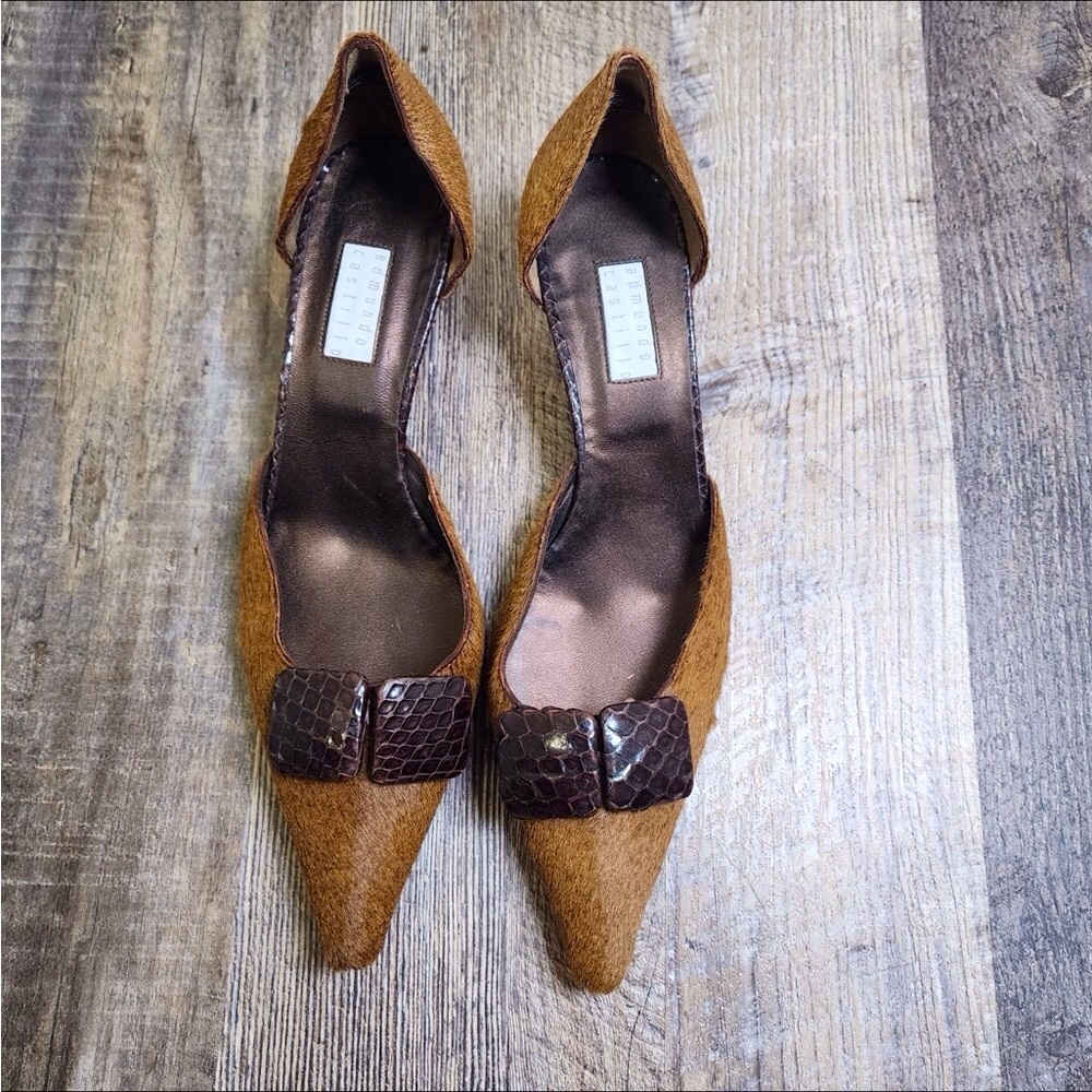 Edmundo Castillo cowhide and snake skin heels ONE OF A KIND
